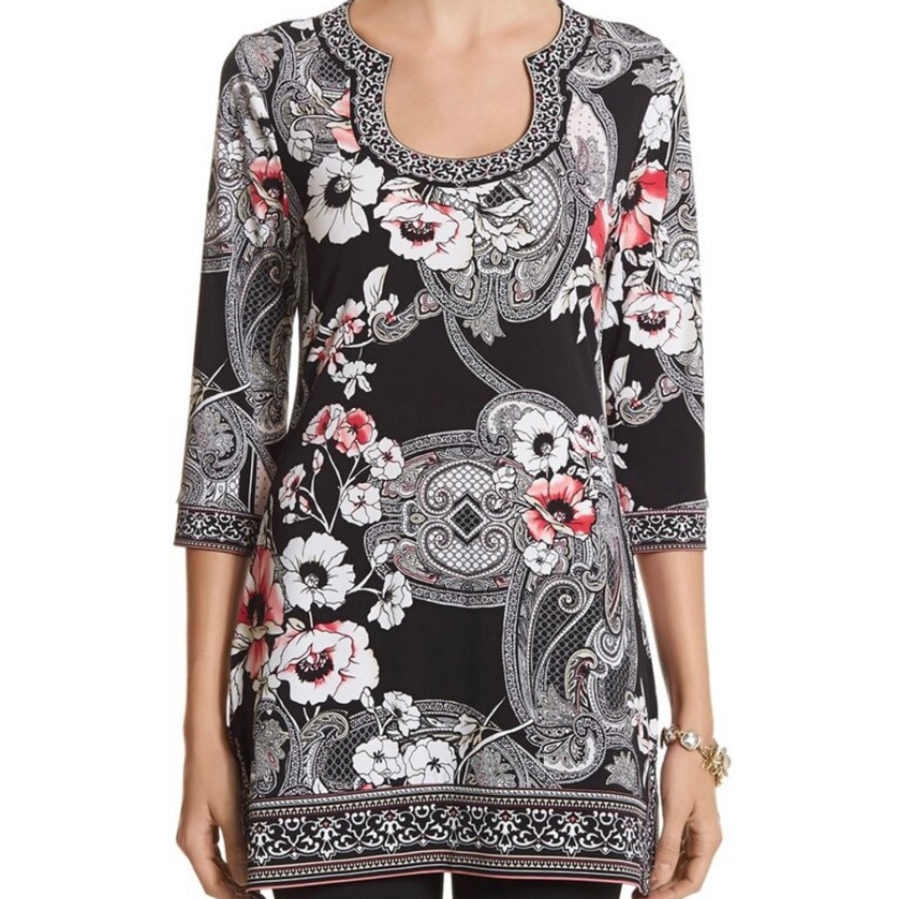 WHBM Horseshoe Neckline Print Tunic Size Small